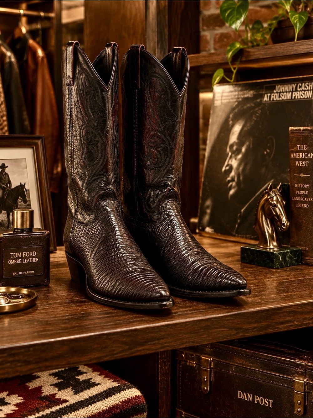 Dan Post Black Cherry Teju Lizard Cowboy Boots 10 M USA